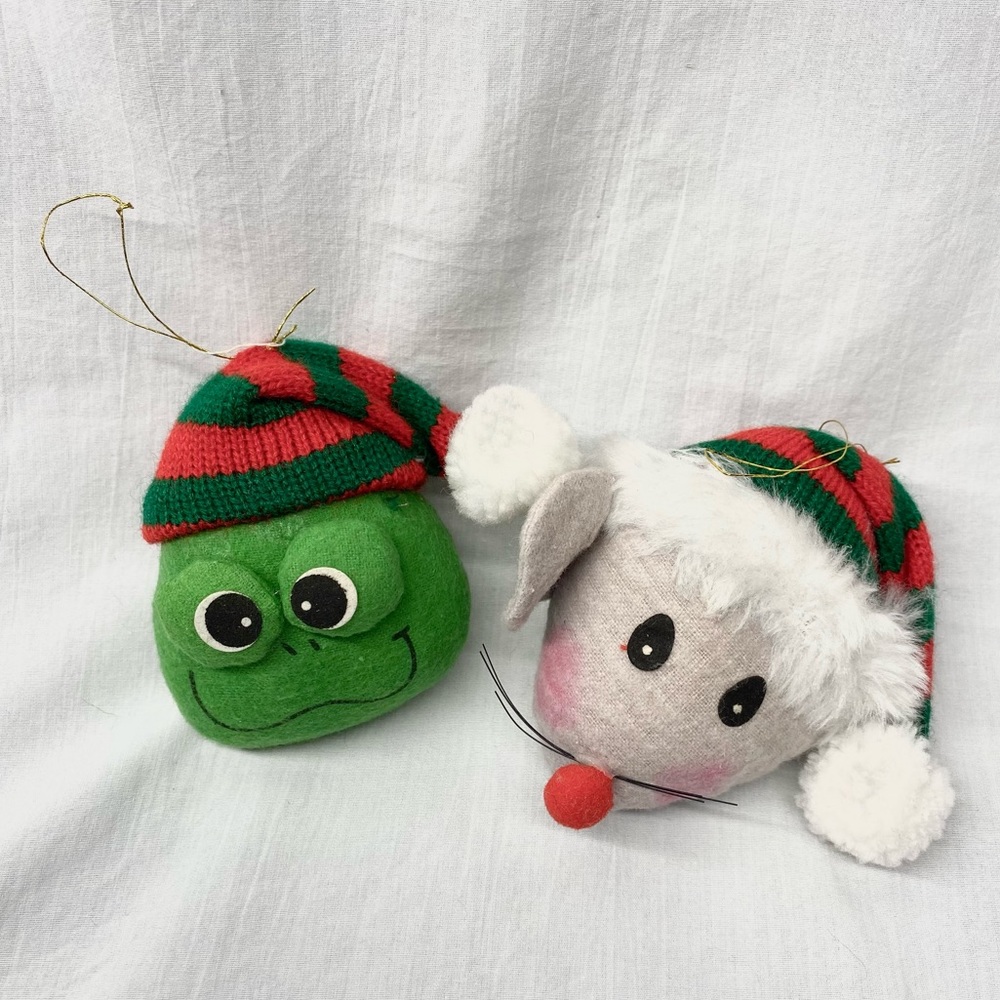 Vintage Russ Christmas Tree Ornaments - Frog & Mouse (Lot of Two)